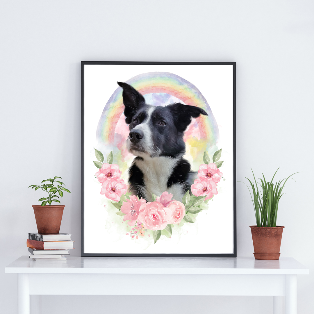 ペット似顔絵オーダー 肖像画 水彩画 虹組限定デザイン 虹の花 ペット ペット似顔絵オーダー 肖像画 水彩画 虹組限定デザイン 虹の花 ペット