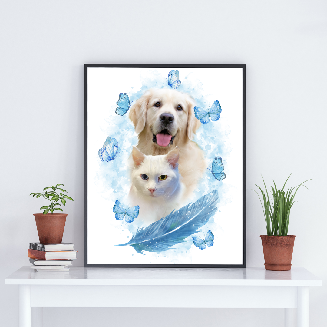 ペット似顔絵オーダー 肖像画 水彩画 虹組デザイン 舞蝶 ペット ペット似顔絵オーダー 肖像画 水彩画 虹組デザイン 舞蝶 ペット