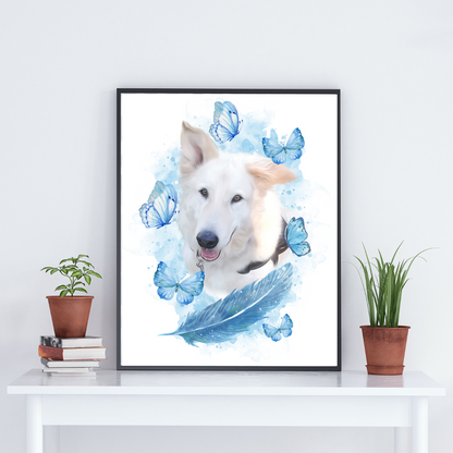 ペット似顔絵オーダー 肖像画 水彩画 虹組デザイン 舞蝶 ペット 遺影 ペット似顔絵オーダー 肖像画 水彩画 虹組デザイン 舞蝶 ペット 遺影