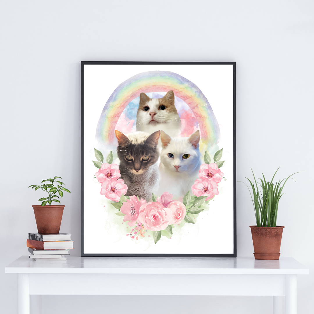 ペット似顔絵オーダー 肖像画 水彩画 虹組限定デザイン 虹の花 ペット似顔絵オーダー 肖像画 水彩画 虹組限定デザイン 虹の花